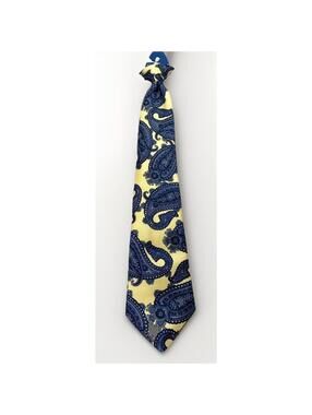 Men’s Clip-On Tie Black Yellow Paisley Pattern Formal Wedding Office New